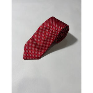 Ike Behar Red Geometric Check Silk Tie Hand Tailored Classic Business Wedding